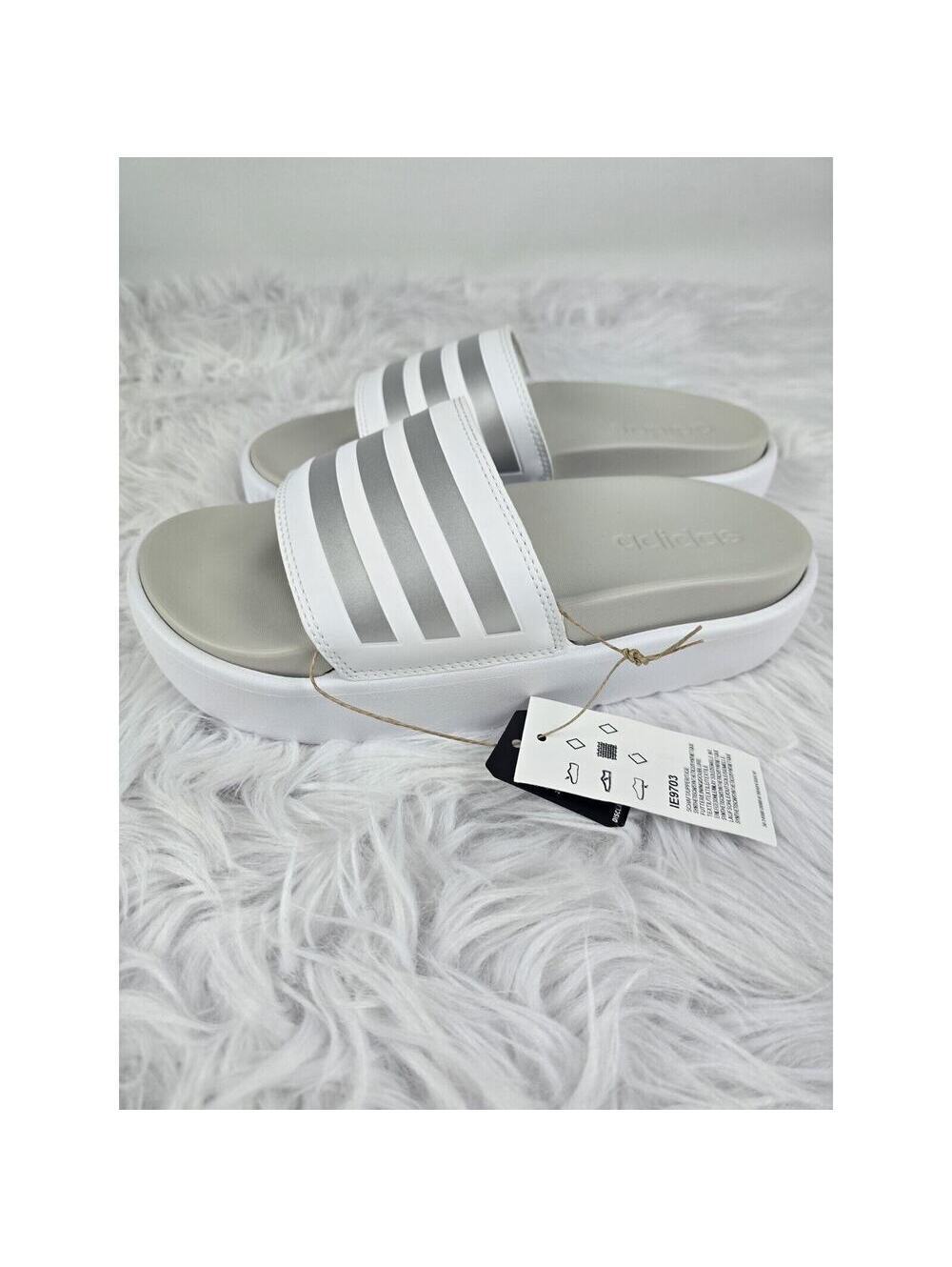 adidas Adilette Platform Slides Cloud White Zero Metallic Grey One Size 9 NWT